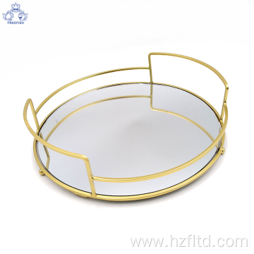 Metal Round Tray with Mirror base